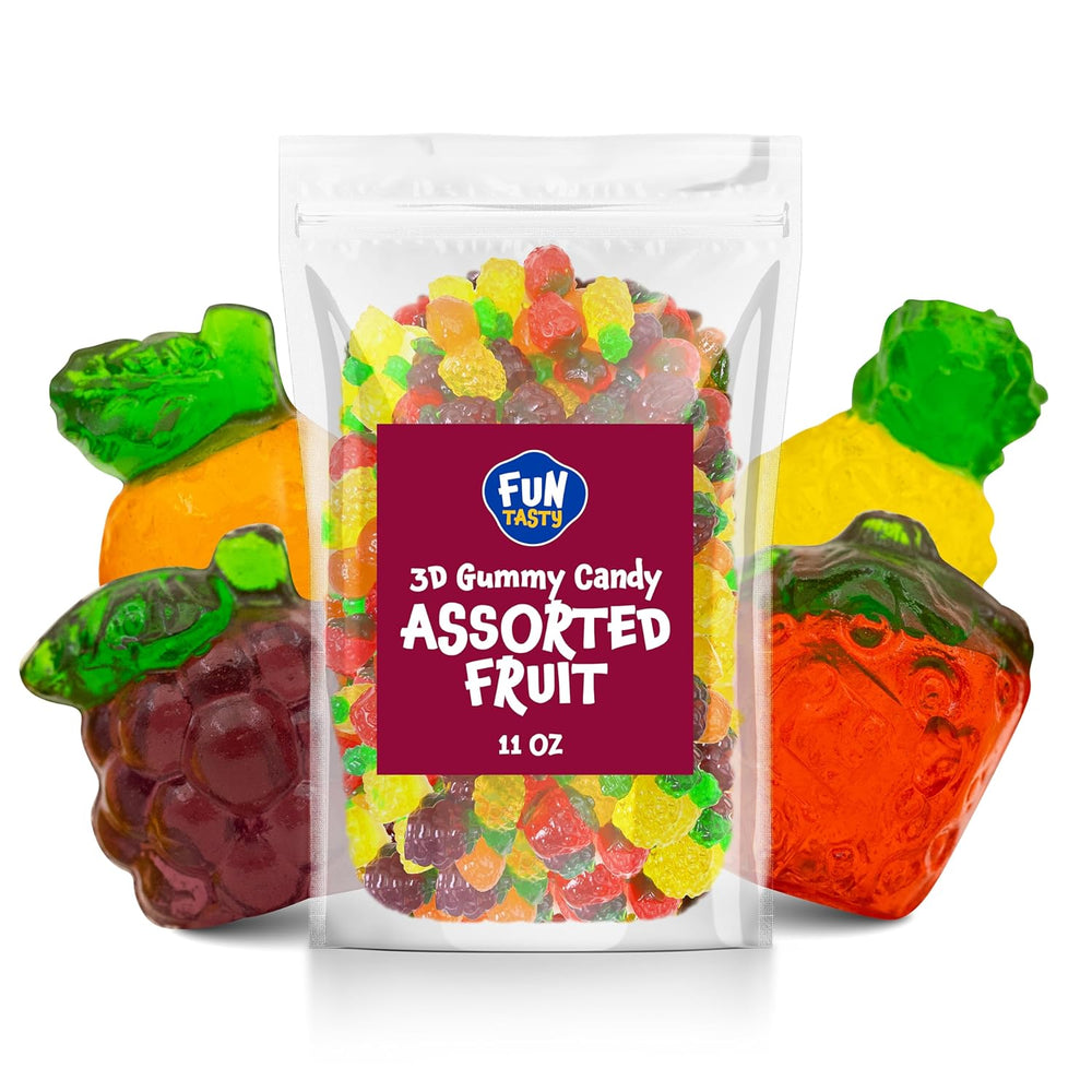 Funtasty Fruit-Shaped 3D Gummy Candy, Assorted Flavors, 11-Ounce Pack