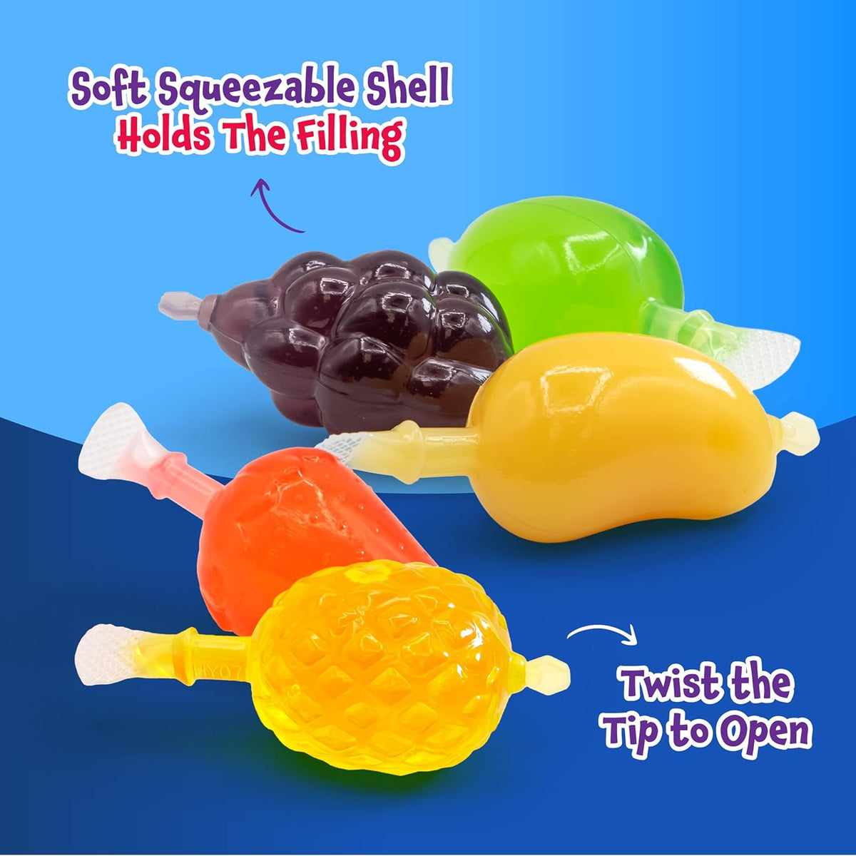 Fruit Squeezable Jellies - 40 Count Jar - Tik Tok Candy - Fun