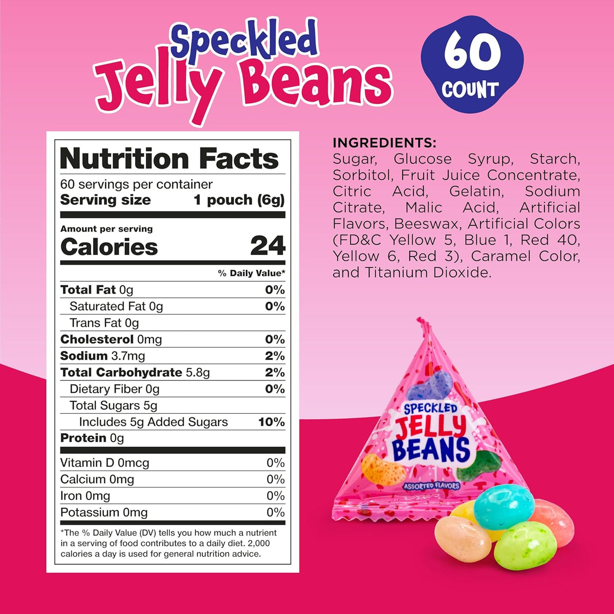 Funtasty Jelly Beans Candy, Individual Pouches - 60 Count Pack (12