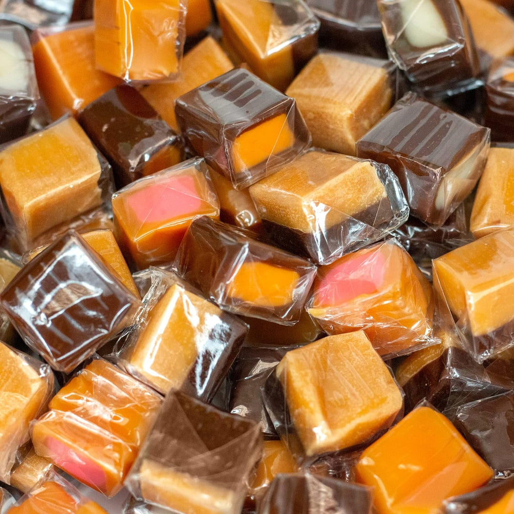 Funtasty Caramel Cubes Candy, Assorted Flavors, Individually Wrapped, Jar 24 Ounces (Over 100 Pieces) - Crazy Outlet Candy Store