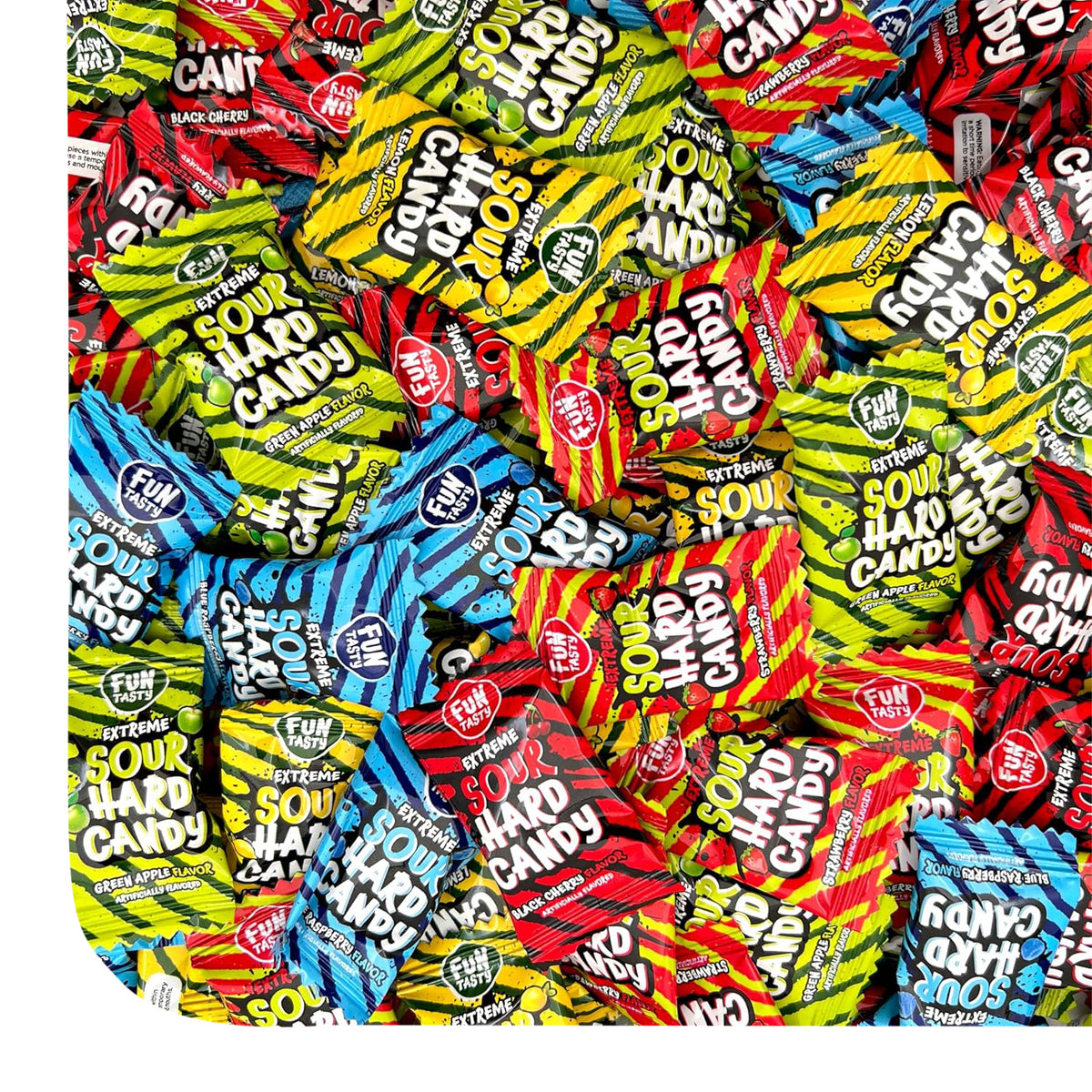 Extreme Sour Hard Candy Mix | 2 Pound Pack | Strawberry, Blue