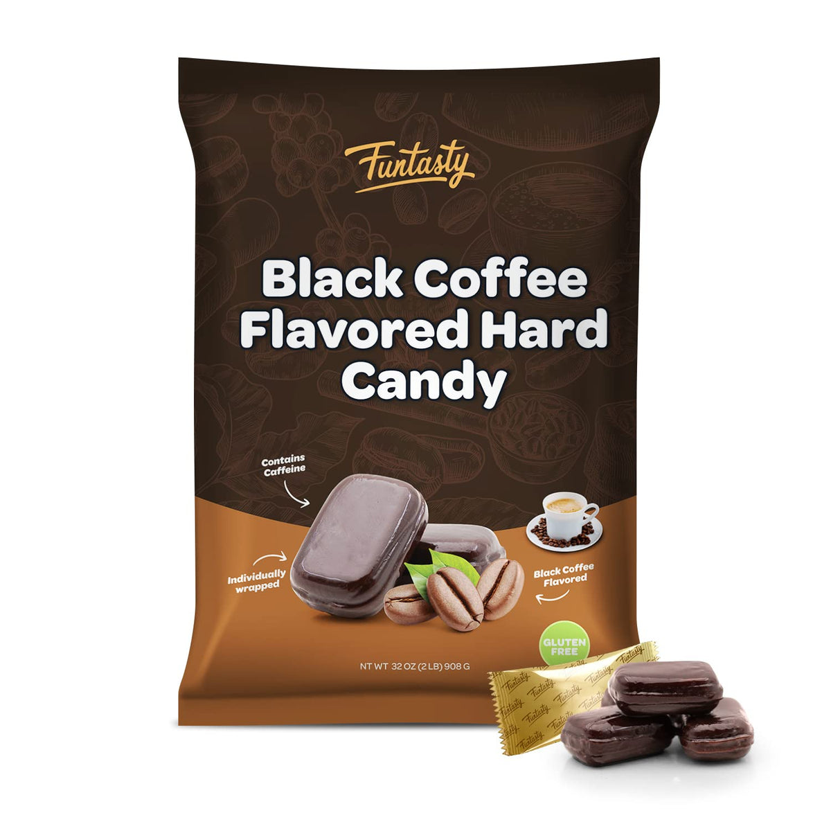 Funtasty Black Coffee Flavored Hard Candy, Contains Caffeine, Pack 2 P