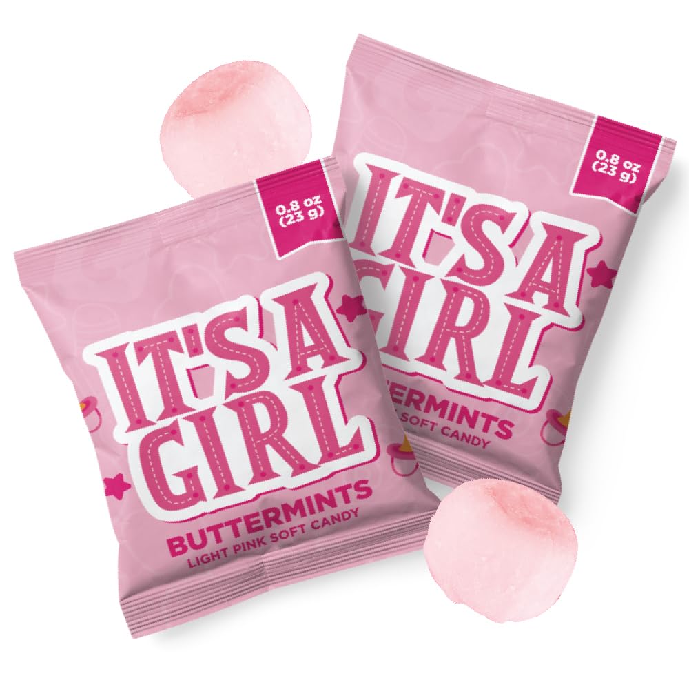 Pink Buttermints Candy - It's a Girl Party Favors, 0.8-Ounce Pouch (42 Count) - Crazy Outlet Candy Store