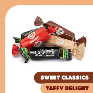 Taffy Candy Mix | 2 Pound Bag | Individually Wrapped Vanilla, Chocolate, Strawberry Caramels and Coffee Chews - Crazy Outlet Candy Store