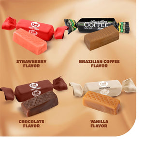 Taffy Candy Mix | 2 Pound Bag | Individually Wrapped Vanilla, Chocolate, Strawberry Caramels and Coffee Chews - Crazy Outlet Candy Store