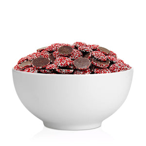 Dark Chocolate Nonpareils Candy, Red and White - Crazy Outlet Candy Store