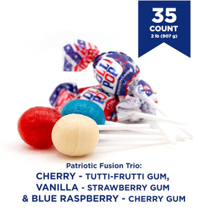 Patriotic Lollipops Gum-Filled | 2-Pound Pack | USA Flag Colors Candy - Crazy Outlet Candy Store