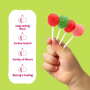 Funtasty Gum-Filled Lollipops, Assorted Fruit Flavors Sour Pops Candy - Green Apple, Strawberry, Watermelon, Tutti-Frutti - Crazy Outlet Candy Store