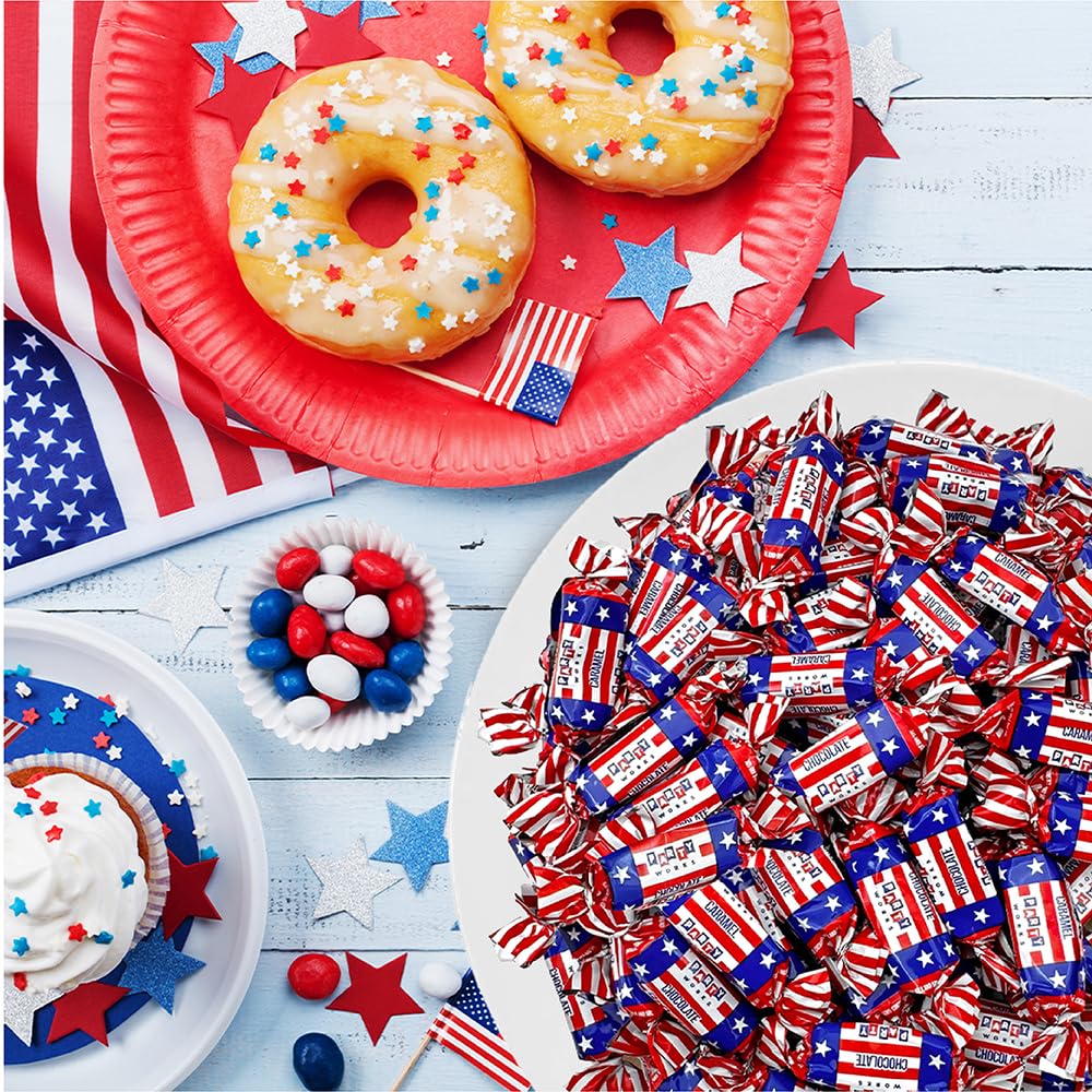 Patriotic Candy Chocolate Flavored Caramels - Independence Day Taffies - USA Flag Colors - Crazy Outlet Candy Store