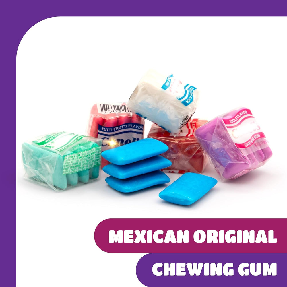 Mexican Original Chewing Gum - 2 Pound Pack (180 Mini Pouches) - Assorted Flavors Gum Bulk - Spearmint, Tutti-Frutti, Cinnamon, Blueberry & Violet - Crazy Outlet Candy Store