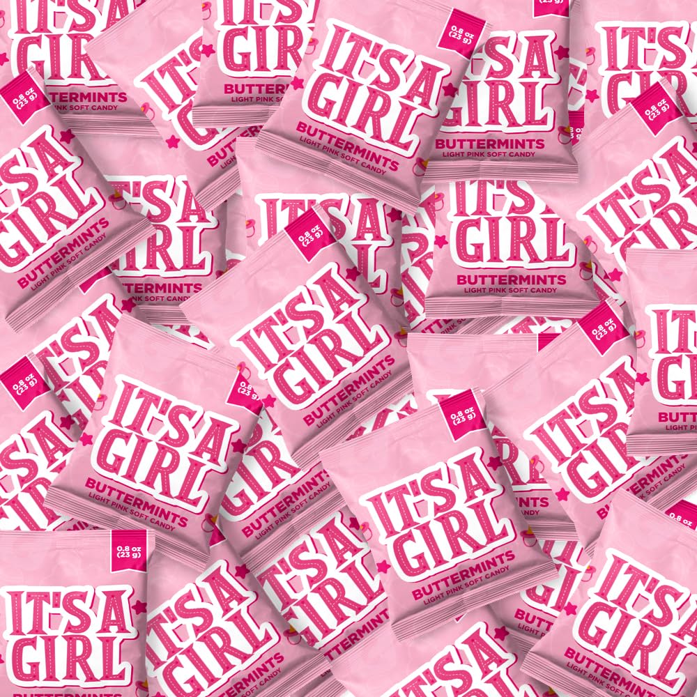 Pink Buttermints Candy - It's a Girl Party Favors, 0.8-Ounce Pouch (42 Count) - Crazy Outlet Candy Store