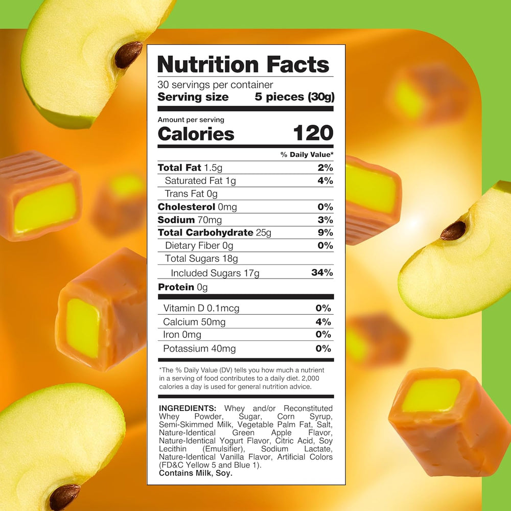 Caramel Cubes Candy | Green Apple Filling | 2-Pound Pack
