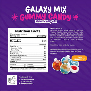 Funtasty Galaxy Mix Planets Candy, Gummy Balls with Liquid Jam Center and Bubblegum Flavor; 19-ounce jar (30 count)