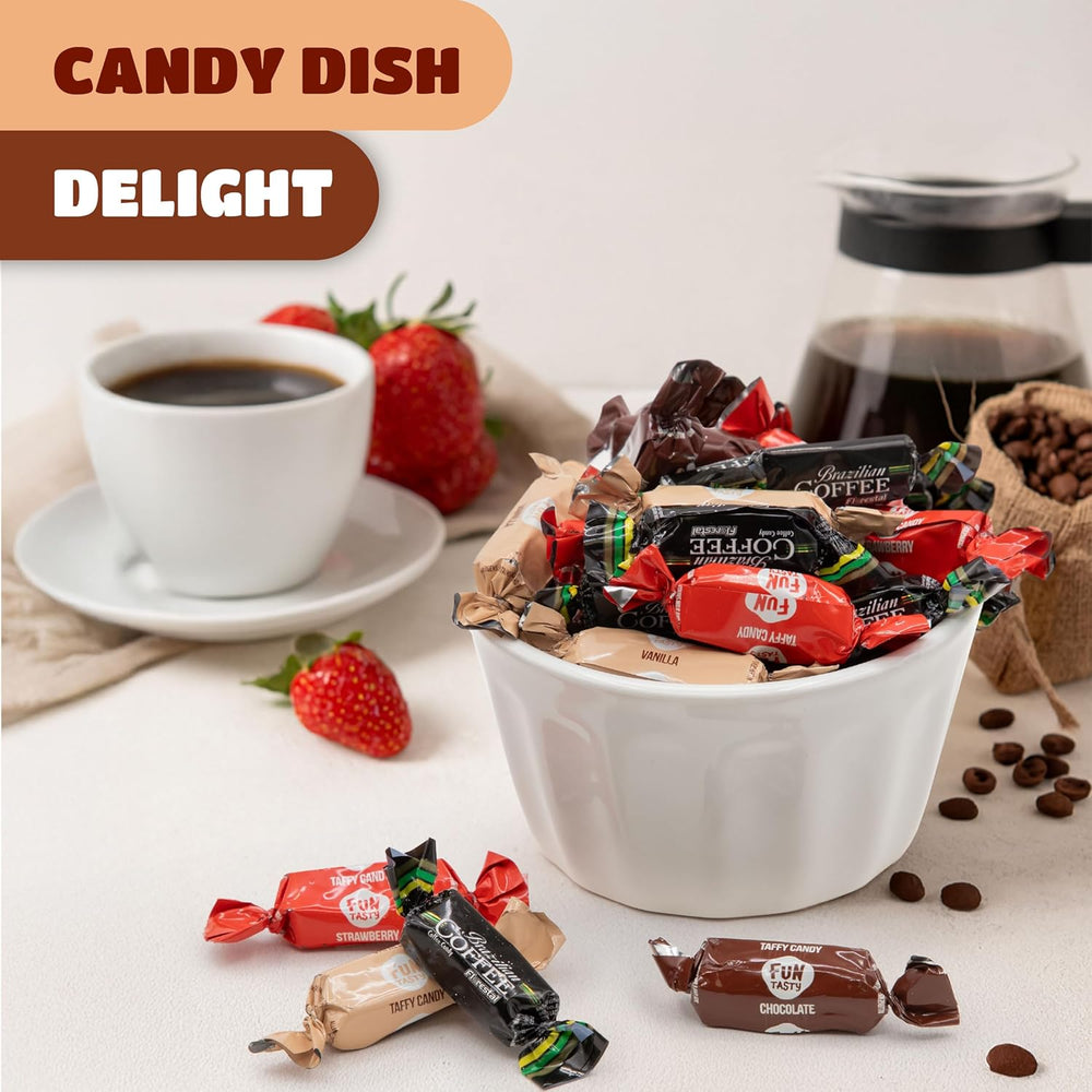 Taffy Candy Mix | 2 Pound Bag | Individually Wrapped Vanilla, Chocolate, Strawberry Caramels and Coffee Chews - Crazy Outlet Candy Store