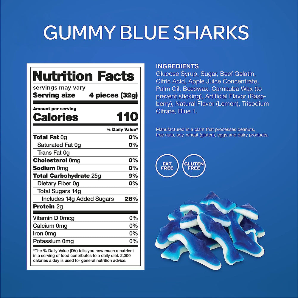 Funtasty Blue Sharks Gummy Marshmallow Candy, Blue Raspberry Flavor - Crazy Outlet Candy Store