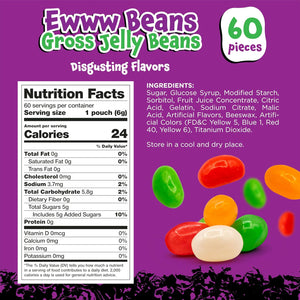Ewww Beans Gross Jelly Beans - 60 Count Bag (12 Oz) - Weird Candy - Nasty Flavors - Halloween Candy Individually Wrapped - Prank Candies for Challenge Party Games by Funtasty