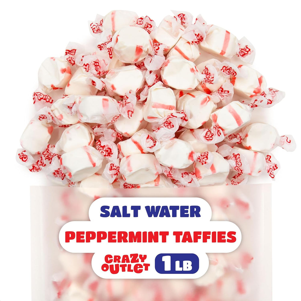 Salt Water Taffy Candy | 1 Pound | Soft Peppermint Candy | Old Fashioned Peppermint Taffy Individually Wrapped - Crazy Outlet Candy Store