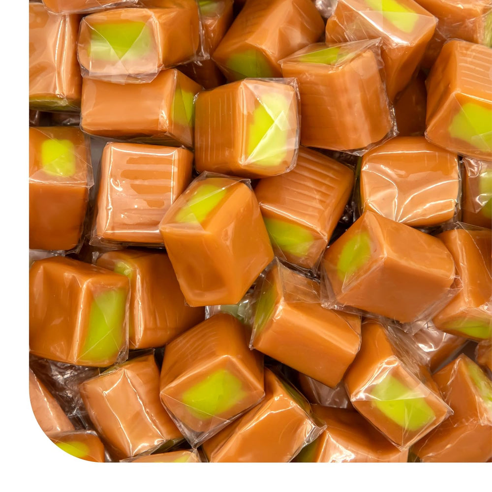 Caramel Cubes Candy | Green Apple Filling | 2-Pound Pack