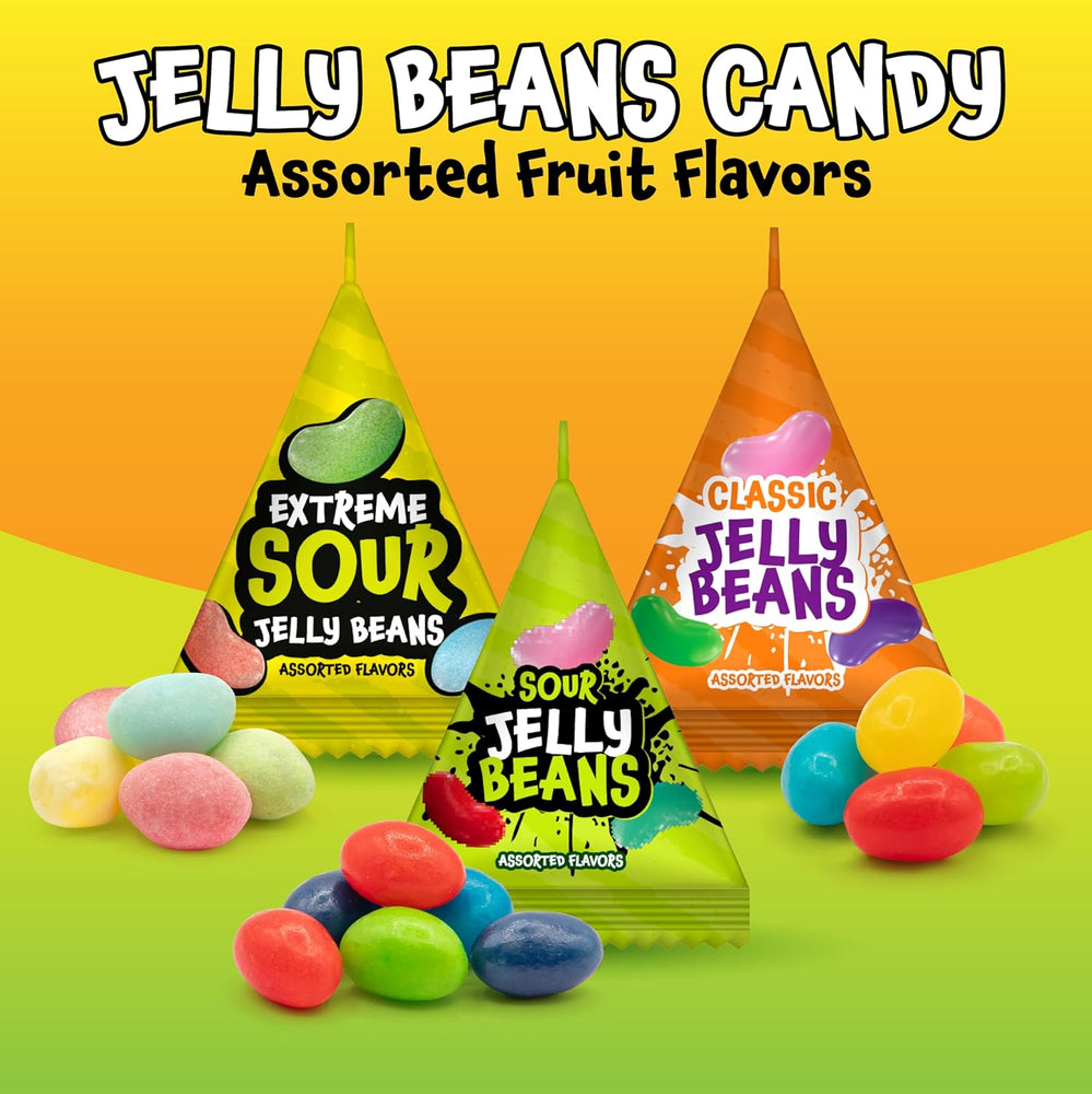 Jelly Beans Variety Pack - 60 Mini Pouches (12 Oz) - Sour, Classic, Extreme Sour Candies - Individually Wrapped Candy for Classroom Rewards & Party Favors by Funtasty