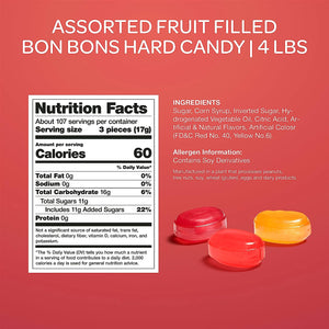 Funtasty Assorted Fruit Filled Bon Bons Hard Candy, Bulk Pack 4 Pounds
