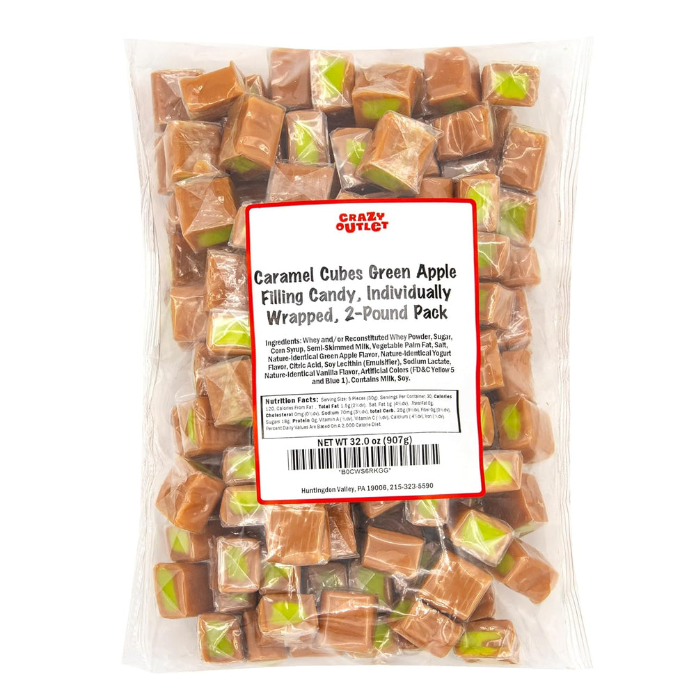 Caramel Cubes Candy | Green Apple Filling | 2-Pound Pack
