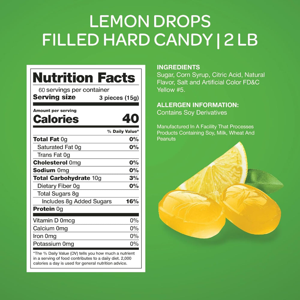 Lemon Drops | 2-Pound Pack | Filled Hard Candy - Crazy Outlet Candy Store