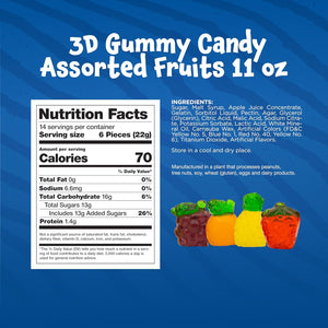 Funtasty Fruit-Shaped 3D Gummy Candy, Assorted Flavors, 11-Ounce Pack - Crazy Outlet Candy Store