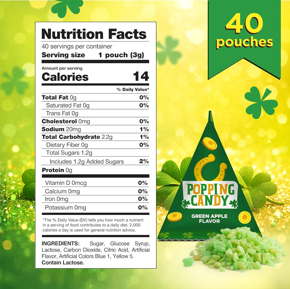 St. Patrick's Day Sour Popping Rock Candy - 40 Count Bag - Green