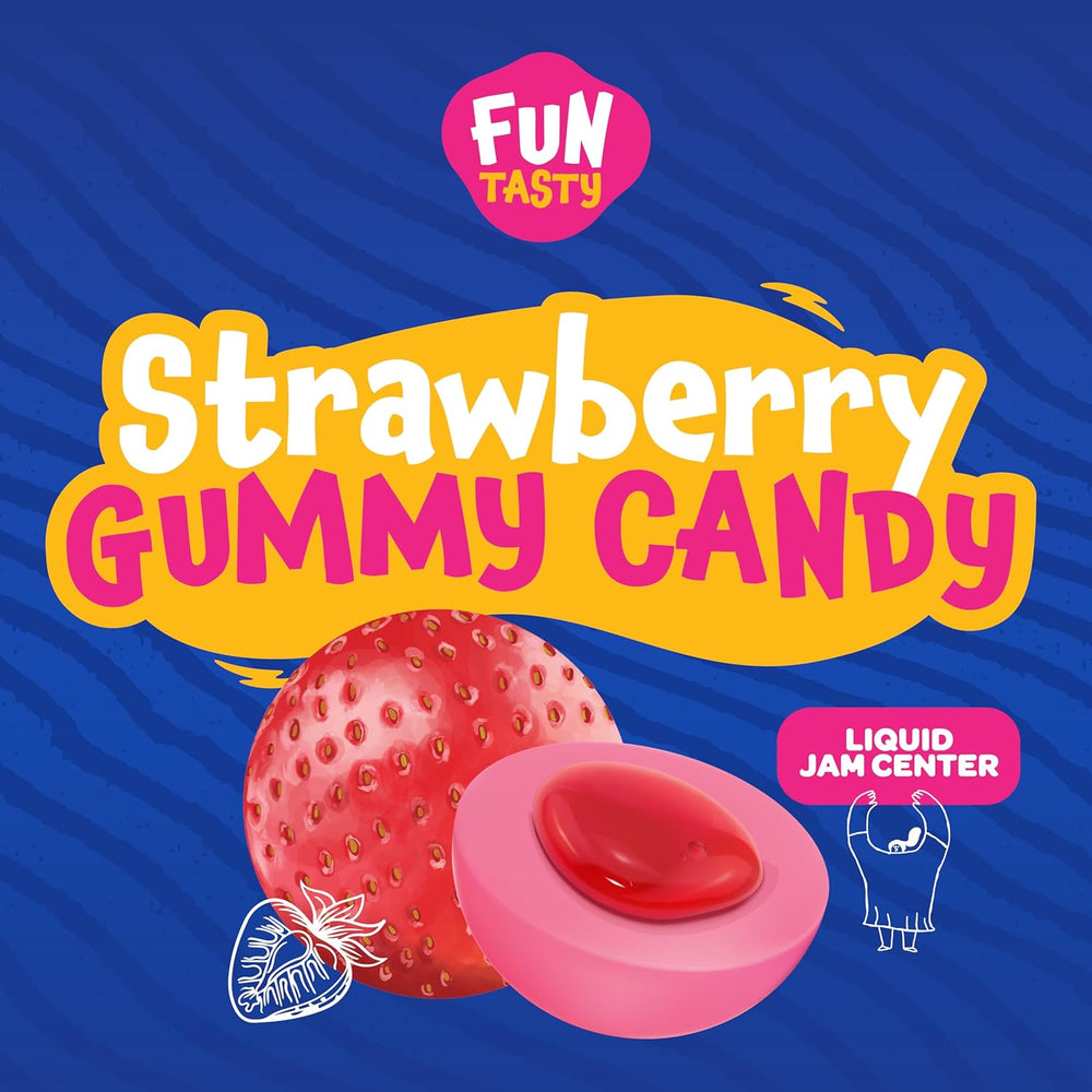 Funtasty Strawberry Gummy Balls Candy with Jam Center, 19-Ounce Jar (30 Count) - Crazy Outlet Candy Store