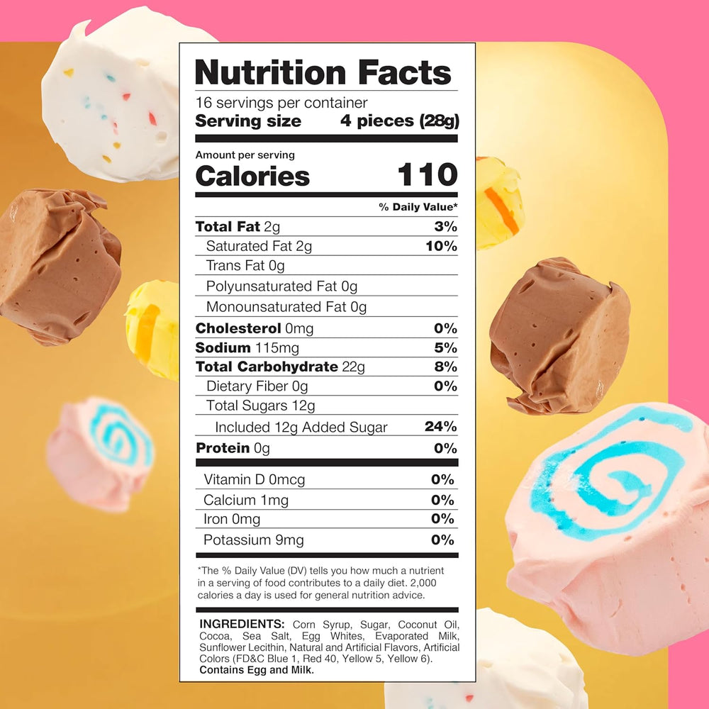 Salt Water Taffy Candy Mix | 1 Pound Pack | Chocolate, Banana, Frosted Cupcake, Cotton Candy Flavors - Crazy Outlet Candy Store