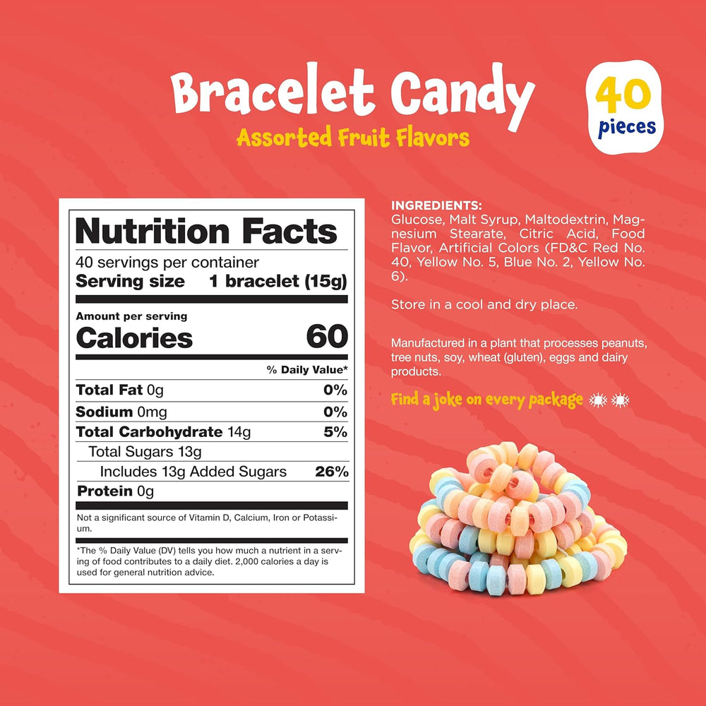 Funtasty Stretchable Hard Candy Bracelets - Party Favors - Fruit Flavors, Individually Wrapped, 21-Ounce Bag (40 Count) - Crazy Outlet Candy Store