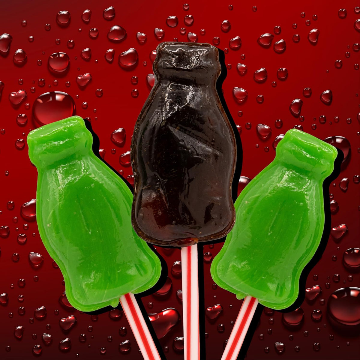 Cola Bottles-Shaped Lollipops Candy, Cola Flavor in Green and Red Wrap ...