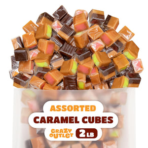 Caramel Cubes Candy Mix | 2 Pound Pack | Vanilla, Chocolate, Apple, Strawberry - Crazy Outlet Candy Store