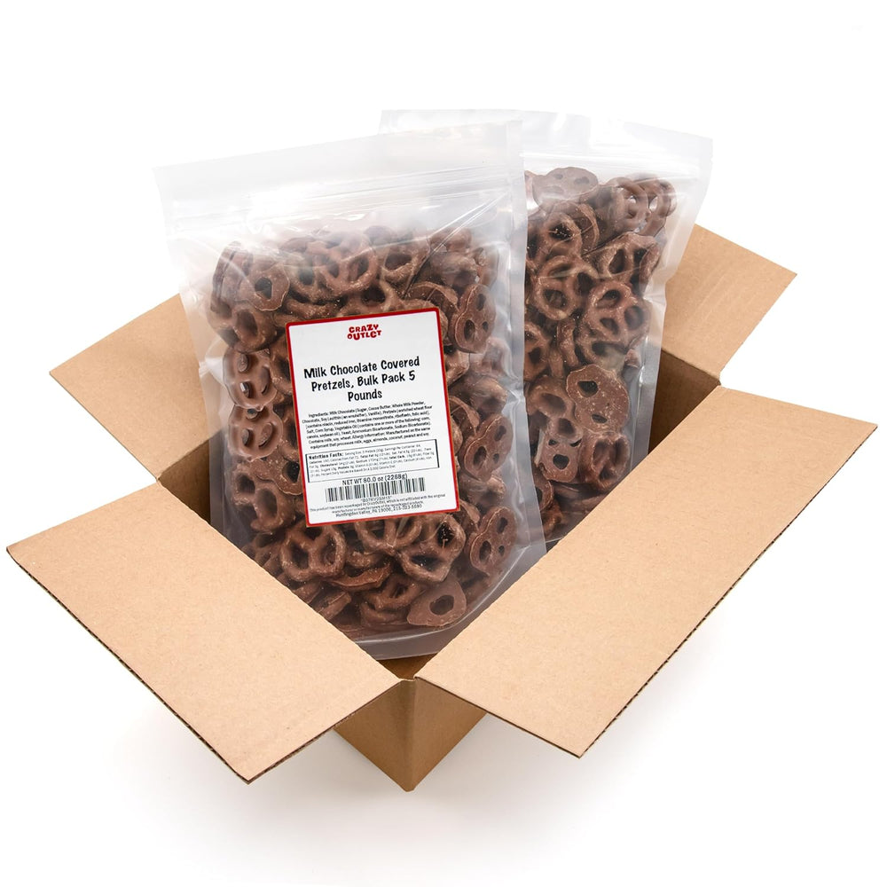 Milk Chocolate Covered Pretzels - 5 Pound Bulk Pack - Crazy Outlet Candy Store