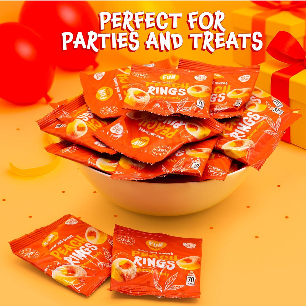 Peach Rings - 0.8 Ounce Pouch (24 Count) - Peach Gummy Candies in Individual Pouches - Sweet and Sour Candy for Classroom, Snacking and Kids' Goodie Bags