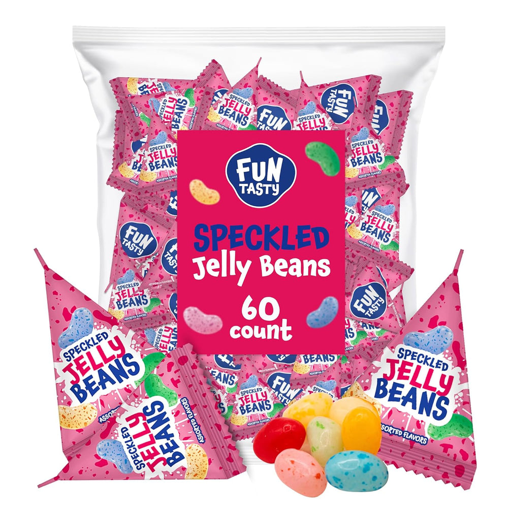 Funtasty Jelly Beans Candy, Individual Pouches - 60 Count Pack (12 Ounces) - Assorted Fruit Flavors, Tiny Speckled Sweets - Crazy Outlet Candy Store