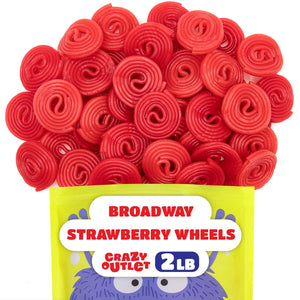 Broadway Wheels | 2 Pound Bulk Bag | Strawberry Red Licorice Candy - Crazy Outlet Candy Store