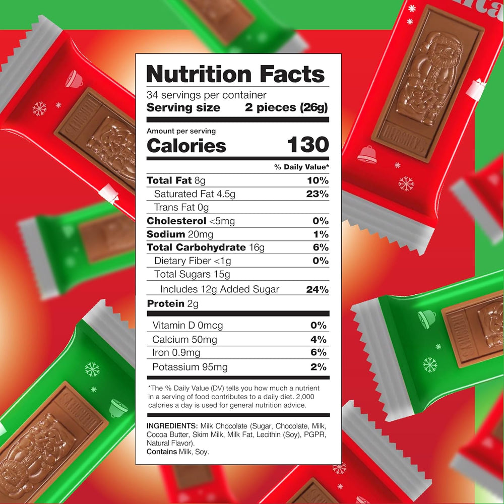 Milk Chocolate Santa Bars - 2 Pound Bulk Bag - Christmas Candy Individually Wrapped - Holiday Candy - Santa Stocking Stuffers - Classic Christmas Treats
