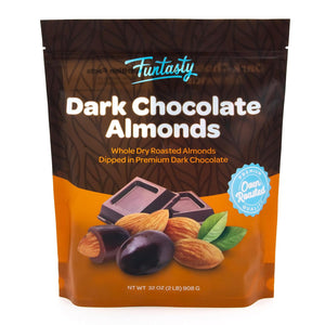 Dark Chocolate Almonds - 2 Pound Bulk Pack - Whole Dry Roasted Dark Chocolate Covered Almonds - Candy for Office, Buffets, Snacking & Gifting - Classic Coated Nuts