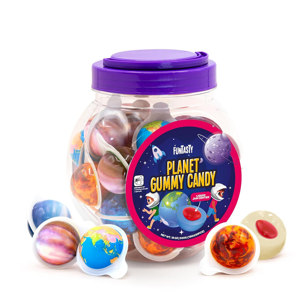 Funtasty Planets Gummy Balls Candy with Jam Center, Bubblegum Flavor, 19-Ounce Jar (30 Count)