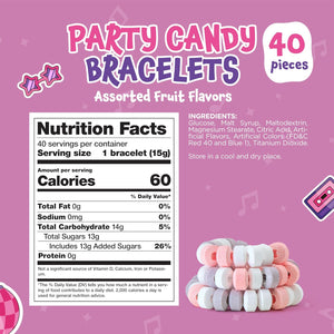 Party Candy Bracelets - 21 Ounce Bag (40 Cnt) - Fruit Flavors - Individually Wrapped - Jewelry Candy for Goodie Bags, Classroom Rewards, and Kids' Celebrations by Funtasty