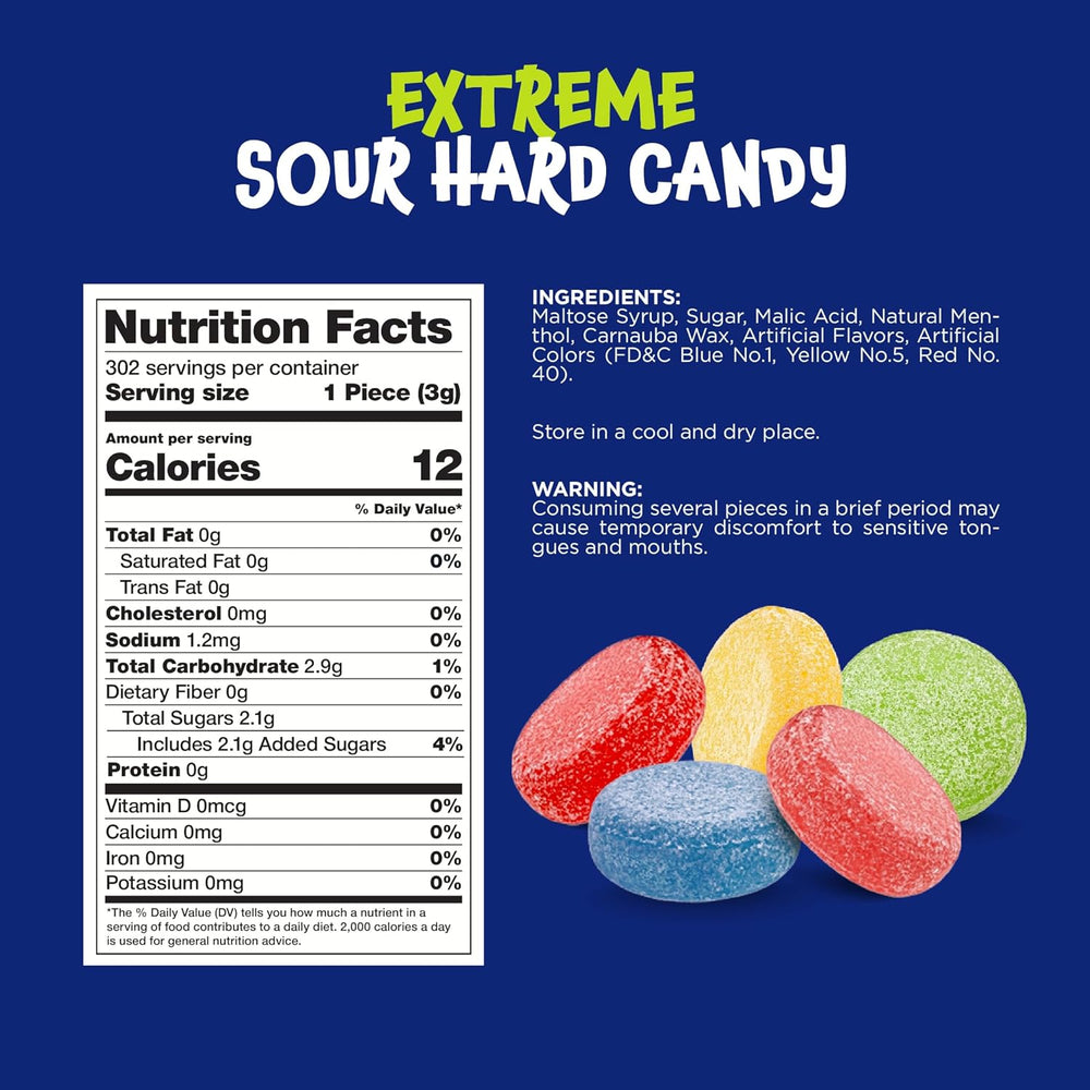 Funtasty Extreme Sour Hard Candy Mix - Strawberry, Blue Raspberry, Black Cherry, Lemon, Green Apple (300 Count) 2-Pound Pack