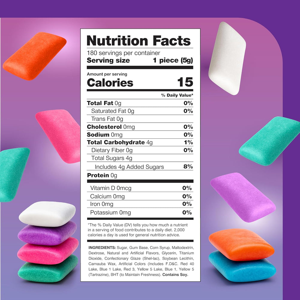 Mexican Original Chewing Gum - 2 Pound Pack (180 Mini Pouches) - Assorted Flavors Gum Bulk - Spearmint, Tutti-Frutti, Cinnamon, Blueberry & Violet - Crazy Outlet Candy Store