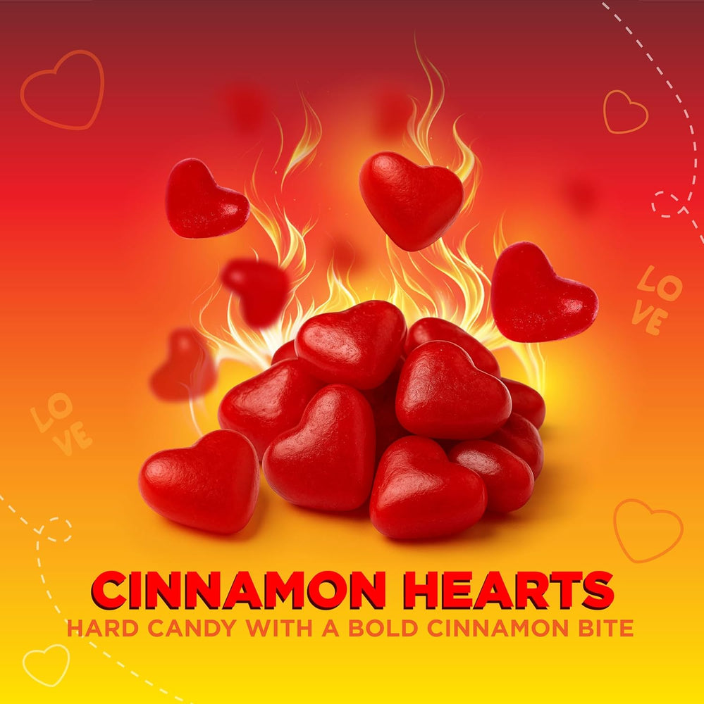 Cinnamon Imperial Hearts - 1 Ounce Pouch (24 Count) - Hot Cinnamon Candy in Individual Pouches - Spicy Hard Candy Hearts for Valentine’s Day, Party Favors, and Dessert Tables