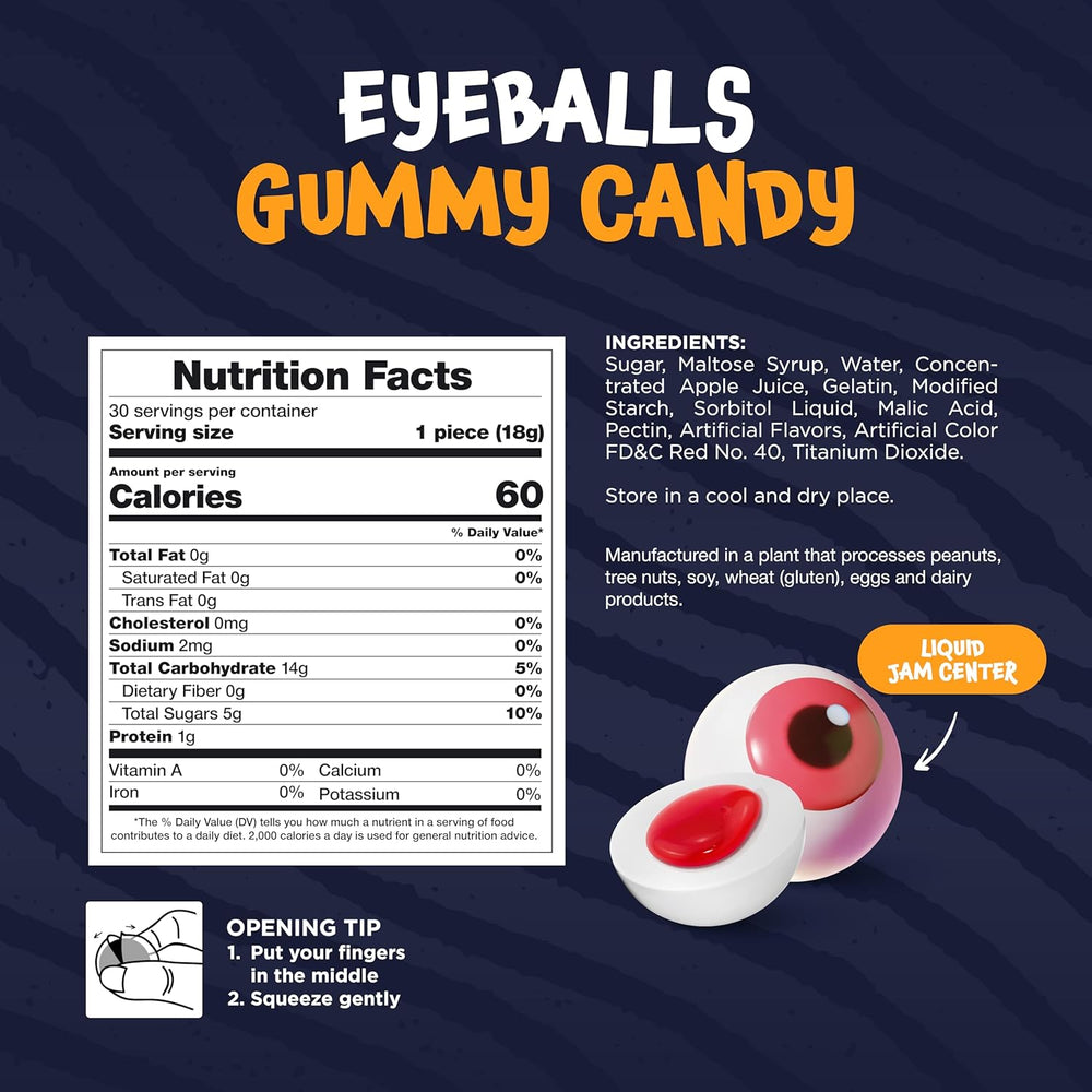 Funtasty Eyeballs Gummy Candy with Jam Center, 19-Ounce Jar (30 Count)