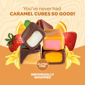 Funtasty Caramel Cubes Candy, Assorted Flavors, Individually Wrapped, Jar 24 Ounces (Over 100 Pieces) - Crazy Outlet Candy Store