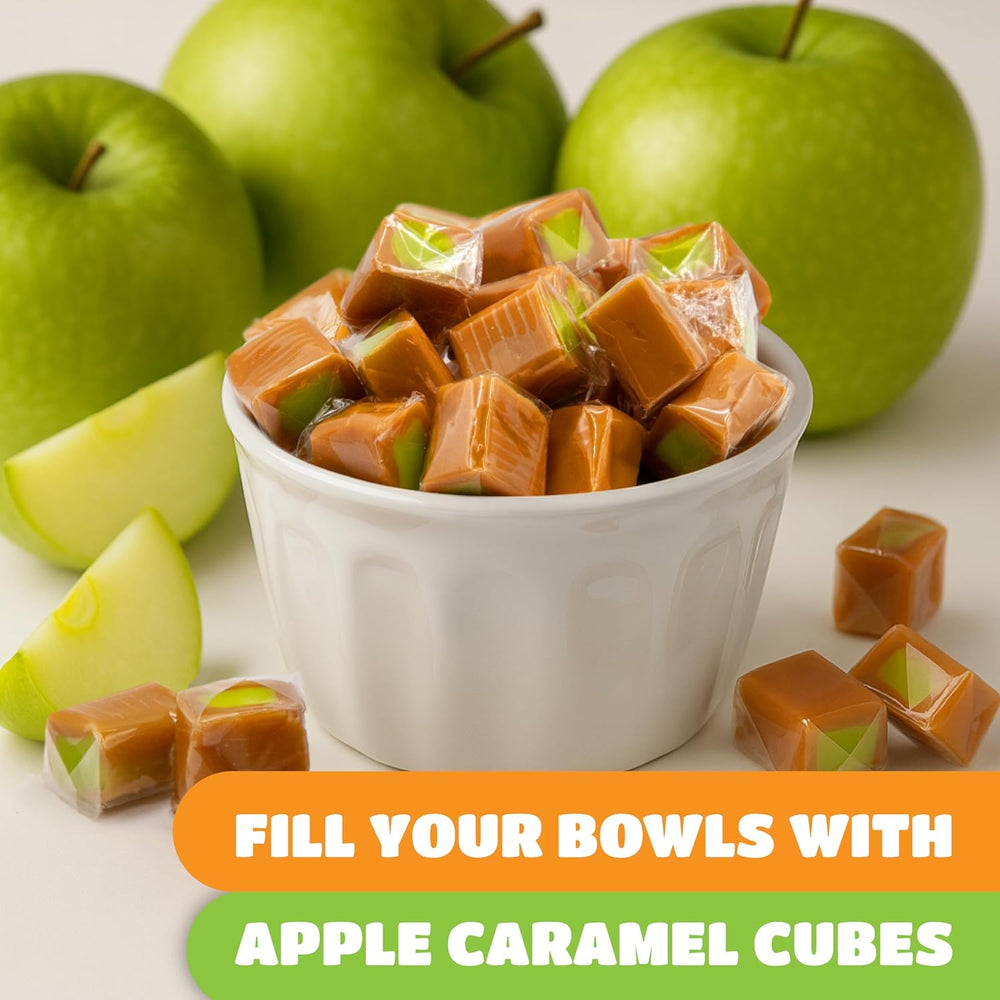 Caramel Cubes Candy | Green Apple Filling | 2-Pound Pack