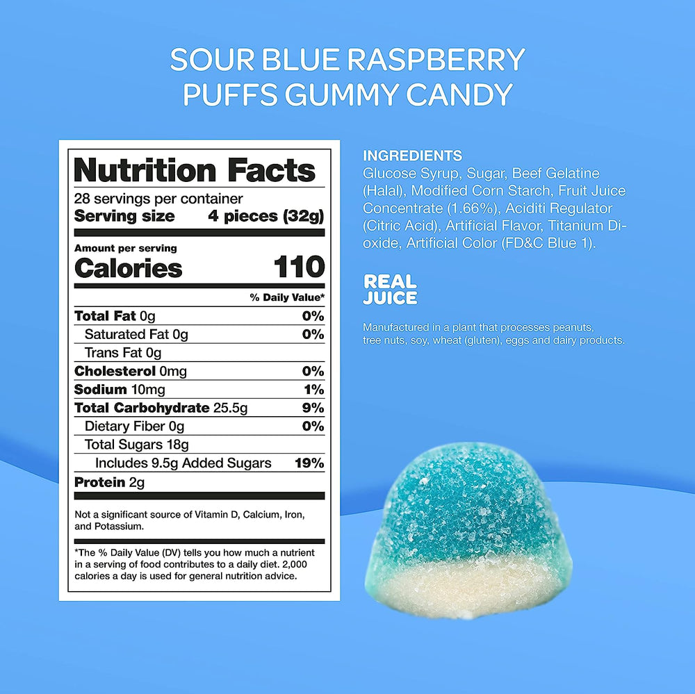 Funtasty Sour Blue Raspberry Puffs Gummy Candy, Bulk Pack 2 Pounds ...