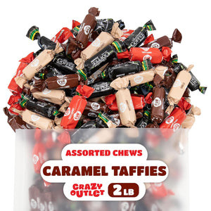 Taffy Candy Mix | 2 Pound Bag | Individually Wrapped Vanilla, Chocolate, Strawberry Caramels and Coffee Chews - Crazy Outlet Candy Store