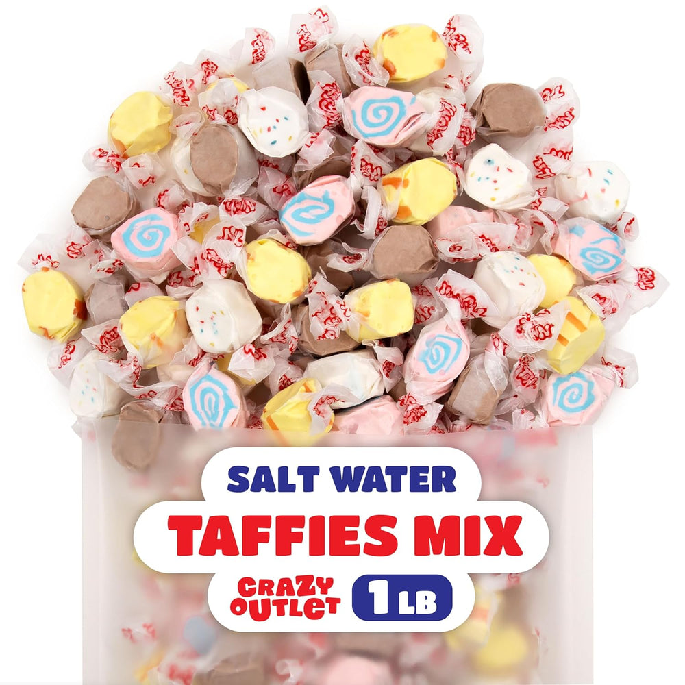 Salt Water Taffy Candy Mix | 1 Pound Pack | Chocolate, Banana, Frosted Cupcake, Cotton Candy Flavors - Crazy Outlet Candy Store